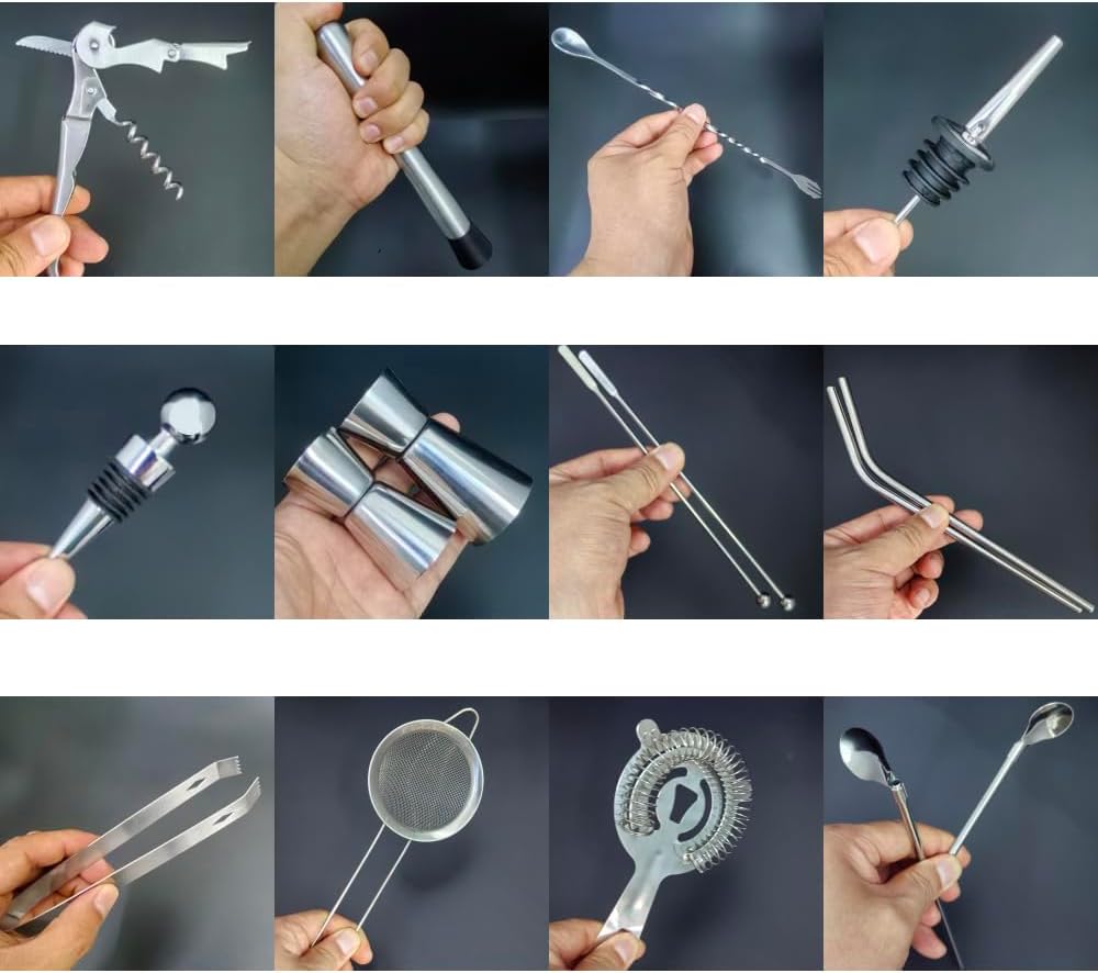 22-Piece Cocktail Shaker Set, 25/20oz Bartender Kit, Bartending Stainless Steel Bar Tools Sets for Drink Mixing, Boston Cocktail Shakers with Stand Recipes Booklet (Rose Gold-25-20oz)