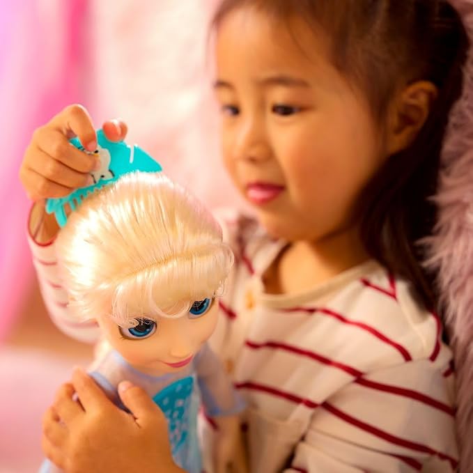 Disney Store Official Elsa Once Upon a Story Doll - Disney Princess Toys Featuring Reflective Eyes with 3D Pupil & Iris, Detailed Costume, Hair Comb & Shoes - Comes in Display Box - 16 Inches