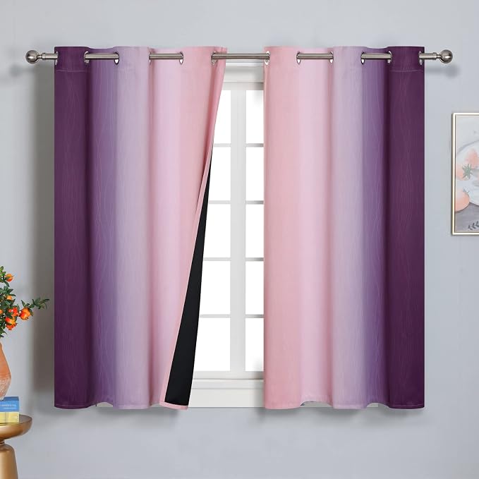Estelar Textiler Pink and Purple Blackout Curtains 54 Inch Length, Light Blocking Gradient Drapes for Bedroom, Room Darkening Thermal Insulated Grommet Ombre Curtains for Bathroom,42Wx54L,2 Panels