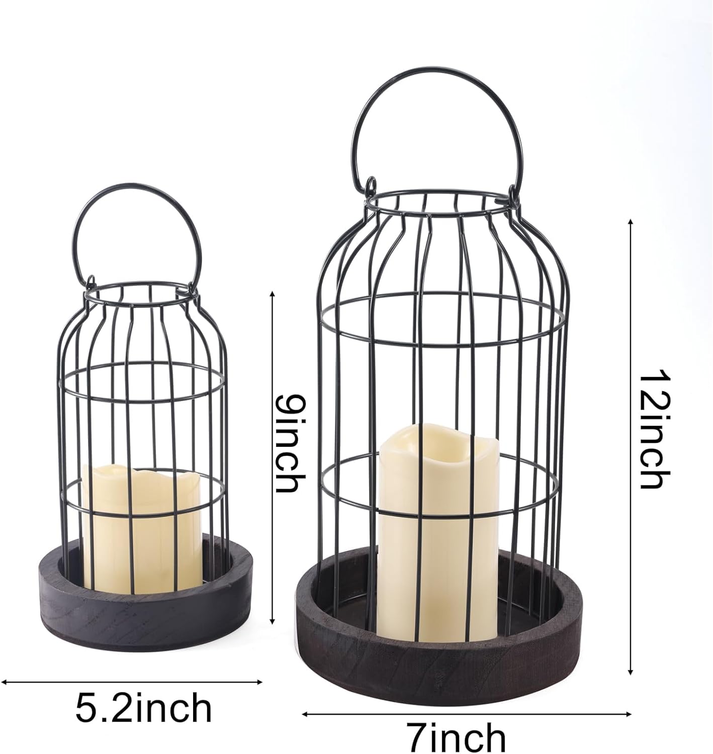 PHOSPHOR Rustic Farmhouse Decor Lantern Set of 2 Modern Farmhouse Decorative Indoor for Kitchen Fireplace Centerpiece Table Dinning Living Room