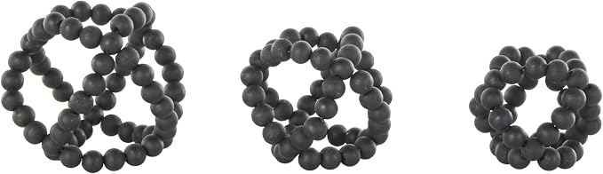 Deco 79 Wood Decorative Orbs & Vase Filler Beaded Decorative Balls with Overlapping Rings, Set of 3 Vase Filler 6', 5', 4'H, Black