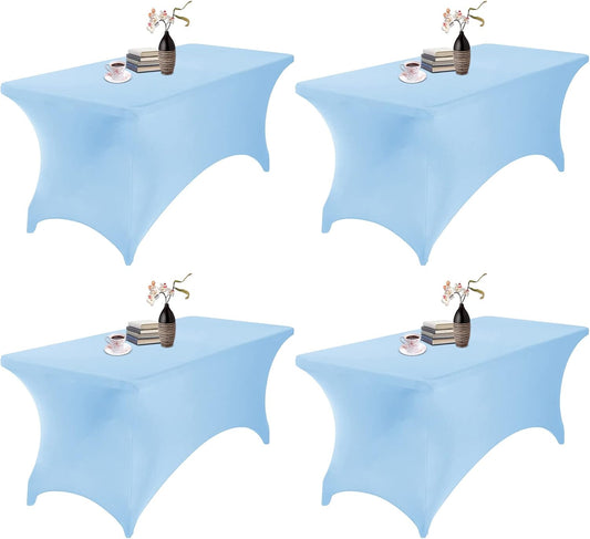 4Pack Spandex Waterproof Table Covers 6ft，Spandex 6ft Waterproof Table Cover for Party,Wedding, Banquet, and Events(Blue Mist)