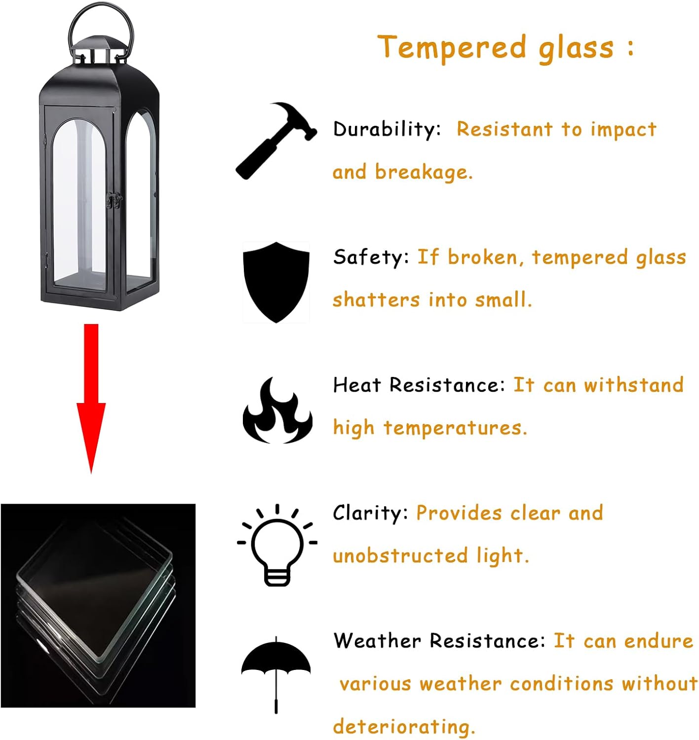 Bdor 16 Inches Metal and Tempered Glass Candle Lantern - Premium Outdoor Lantern, Decorative Lanterns with Handcrafted Design for Patio, Garden & Indoor Decor