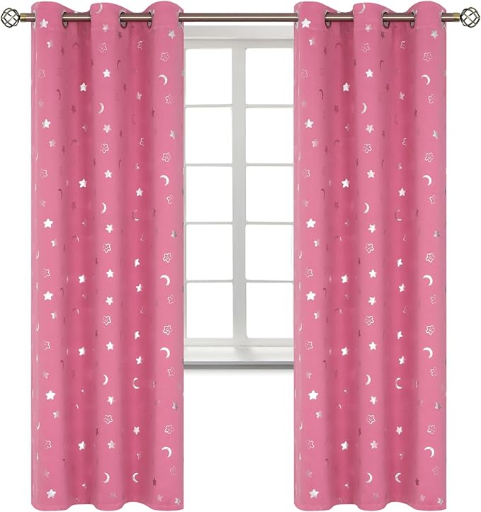 BGment Kids Curtains for Bedroom 84 Inch Length 2 Panels Set, Star and Moon Blackout Curtains for Boys Room Decor, Nursery Thermal Insulated Room Darkening Curtains with Grommet, 38 Wide, Pink