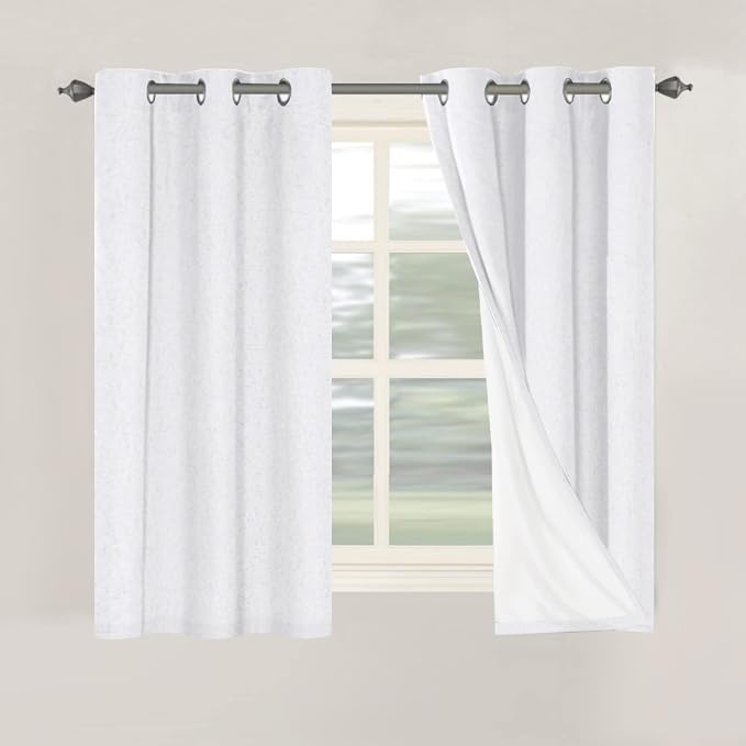 H.VERSAILTEX Primitive Linen Curtains 100% Blackout Curtain Drapes Burlap Curtains with White Thermal Insulated Liner, Grommet Top Drapes Living Room/Bedroom (2 Panels, 42 x 54 Inch, White)
