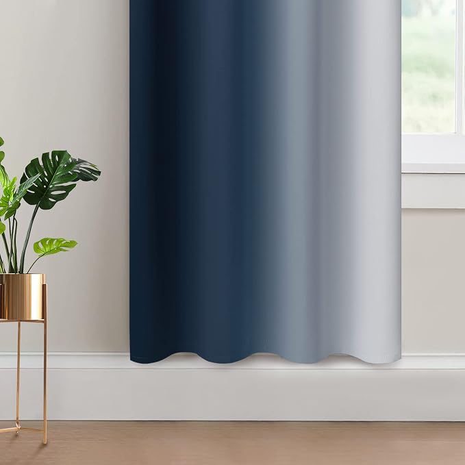 Yakamok Ombre Curtains Navy Blue and Greyish White for Living Room,52Wx72L | Room Darkening Curtains 72,Thermal Insulated Gradient Color Drape,Light Blocking Grommet Window Curtains for Bedroom,2 Panels