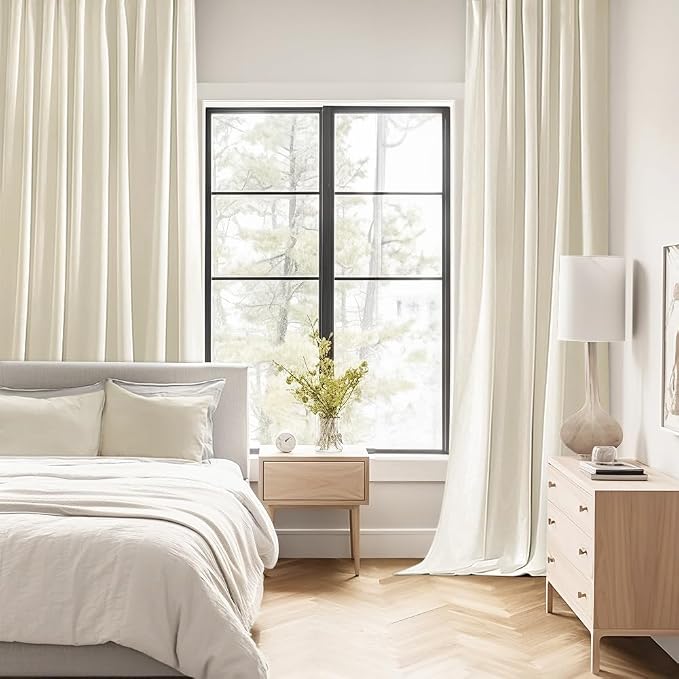 MIULEE Beige White Back Tab Blackout Curtains 102 Inch Long 2 Panels Set for Bedroom, Rod Pocket/Pinch Pleated Thermal Insulated Living Room Darkening Light Blocking Floor to Ceiling Drapes