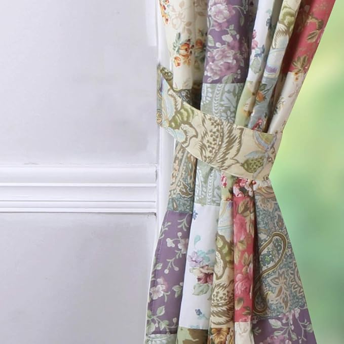 Greenland Home Blooming Prairie Authentic Patchwork Curtain Panel Set, 84 x 84 inches, Includes Two (2) 42 W x 84 L Panels