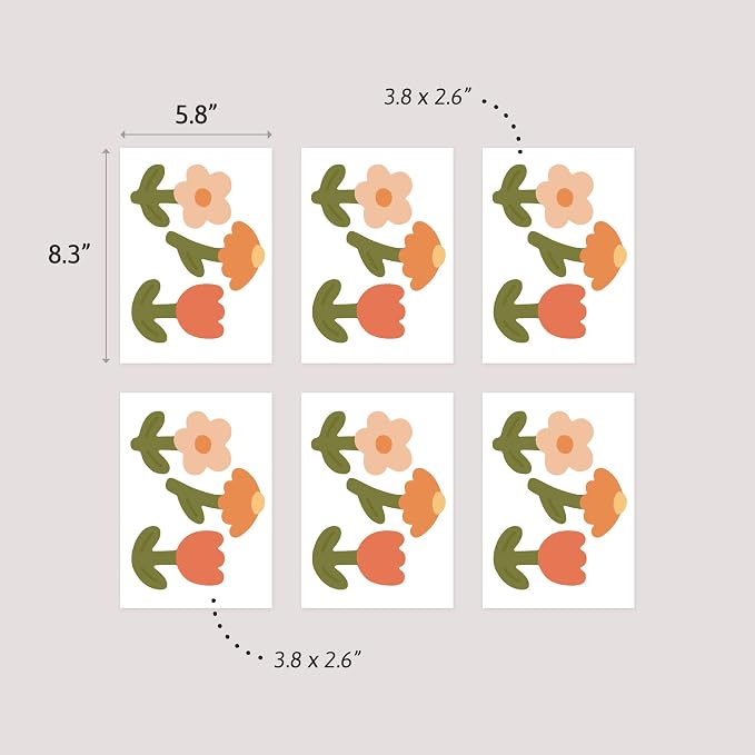 Teddylabels - Retro Flowers - Easy-to-Apply & Removable Wall Stickers: Transform Your Toddlers Bedroom with Durable, Vibrant Peel-and-Stick Wall Decor – Stickers for Kids