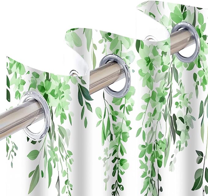 Green Watercolor Floral Curtains, 42x84 inch, 2 Panels | Botanical Leaves Vine Flowers, Rustic Farmhouse, Blackout Window Treatment, For Bedroom Living Room