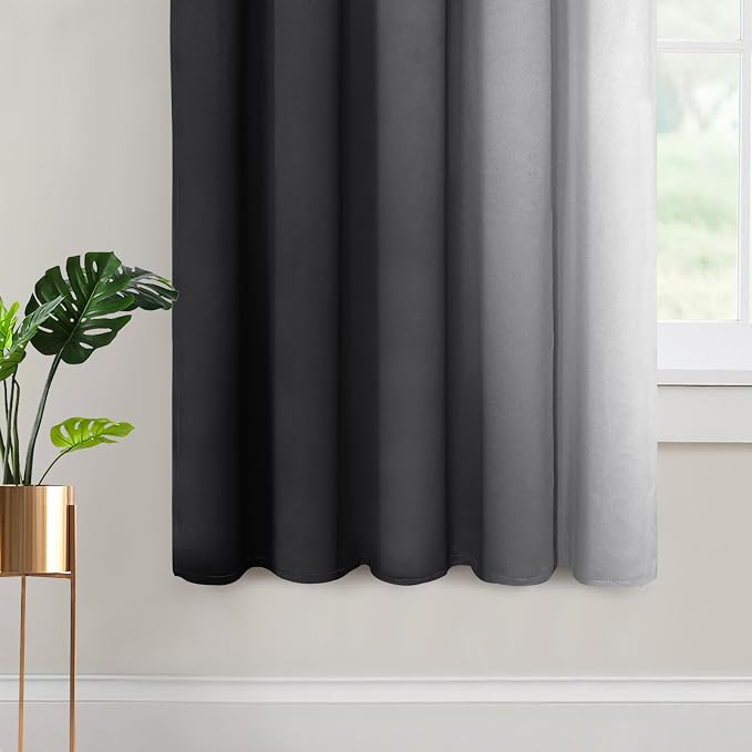 Yakamok Ombre Curtains Black and Greyish White for Living Room,62Wx63L | Room Darkening Curtains 63,Thermal Insulated Gradient Color Drape,Light Blocking Grommet Window Curtains for Bedroom,2 Panels