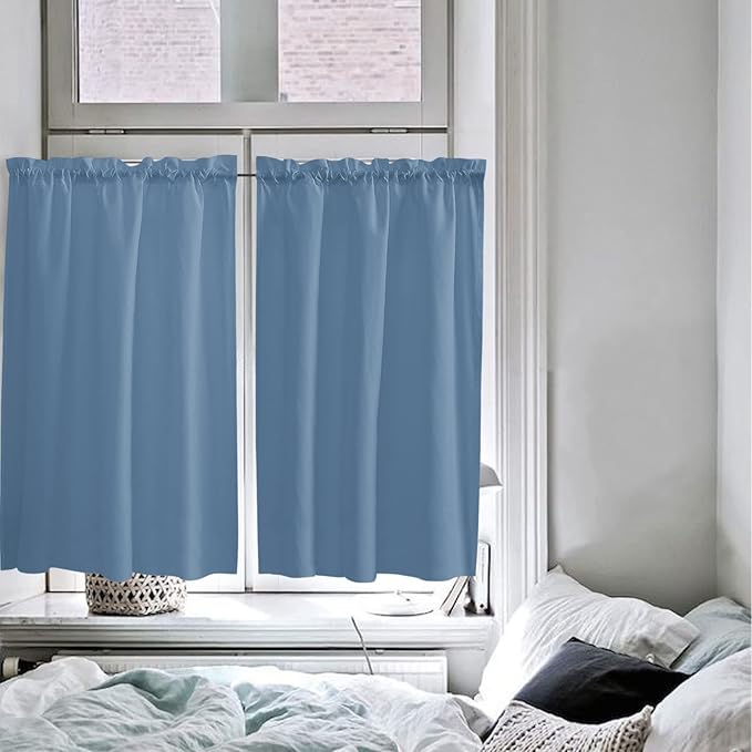 45 Inch Long Tier Curtains for Kitchen, Solid Color RoyalBlue Bathroom Window Curtains Rod Pocket Short Curtains Window Treatment Tiers for Living Room Farmhouse 2 Panels