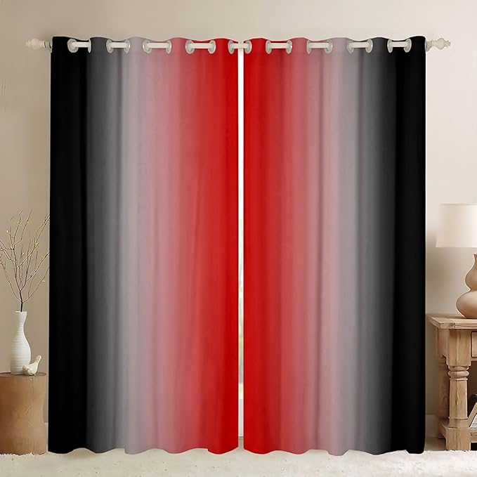 jejeloiu Red Darkening Drapes (2 Panels, 38 x 45 Inch) Ombre Black Curtains for Bedroom Living Room for Kids Decor Gradient Style Blackout Curtains Abstract Window Treatments