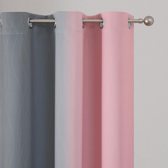 Pink and Grey Blackout Curtains 84 inches Long,Ombre Full Room Darkening Window Curtains for Living Room,Grommet Thermal Insulated Drapes,Light Blocking Curtains for Girls Bedroom,42x84 Inch, 2 Panels