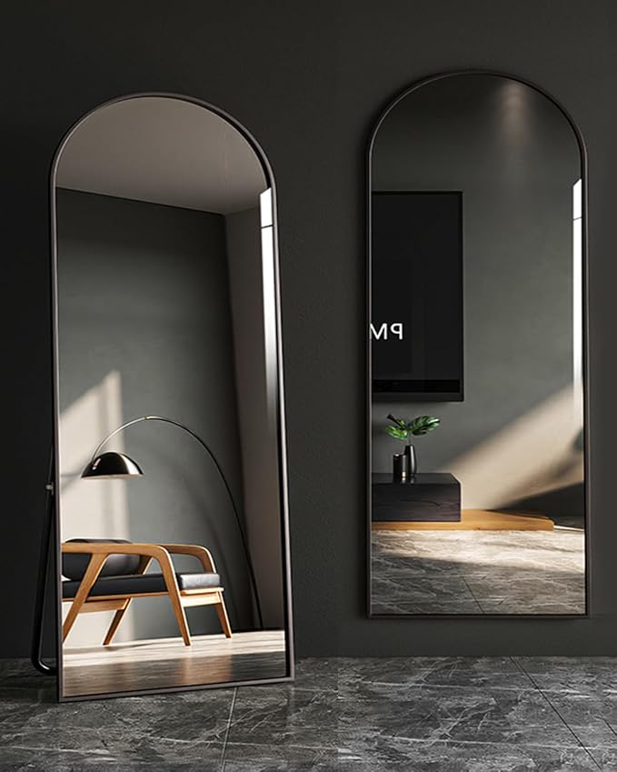 DYNWELL Arched Full Length Mirror, Floor Mirror with Stand, 30"x71" Large Mirror, Wall Mirror Full Length, Black Floor Length Mirror, Body Floor Mirror, Wall Mounted Mirror for Bedroom, Black