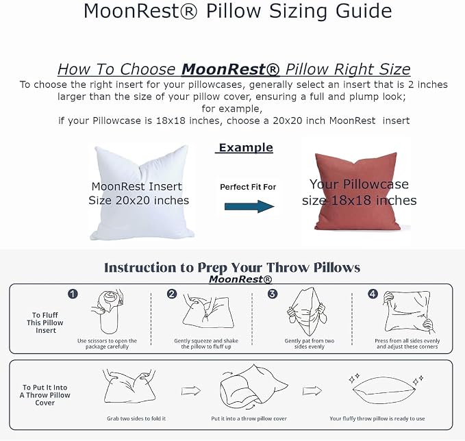 MoonRest® 13x13 Inch Synthetic Down Alternative Square Pillow Insert Form Stuffer for Sofa Shams, Decorative Throw Pillow, Cushion and Bed Pillow Stuffing - Hypoallergenic 13“X 13”