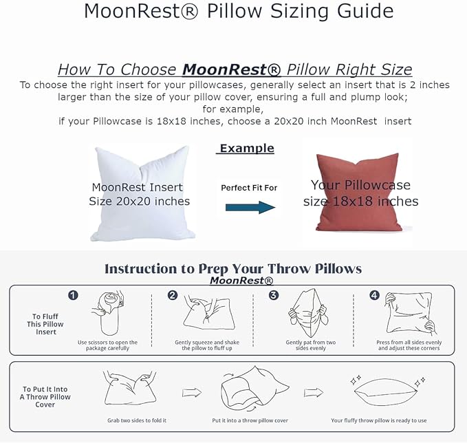 MoonRest® 16x26 Inch Synthetic Down Alternative Rectangle Pillow Insert Form Stuffer for Sofa Shams, Decorative Throw Pillow, Cushion and Bed Pillow Stuffing - Hypoallergenic 16“X 26”