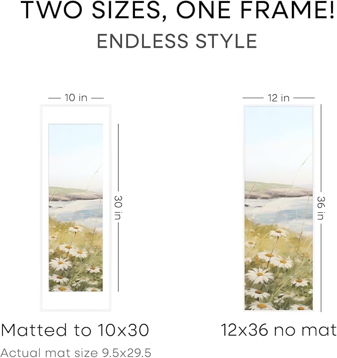 Homeforia 12x36 Picture Frame White, High End Metal 12x36 Poster Frames with Mat 10x30 inch Photo, 12 x 36 White Frames Matted to 10 by 30 Art, 36x12 Panoramic Frames, Tempered Glass, Wall Kit, Set of 2