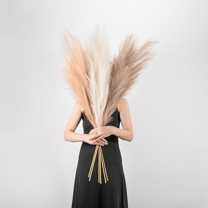 Pampas Grass Decor Tall, 43"/110cm Faux Pampas Grass 6 Stems Large Pompass Grass Branches Tall Bulk Boho Flower Arrangement for Home Room Wedding Party Decor