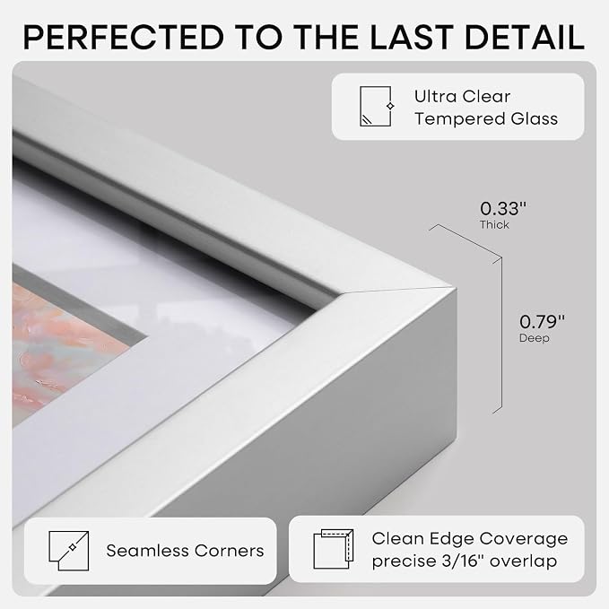 Homeforia 10x12 Picture Frame Silver, High End Metal 10x12 Frames with Mat 8x10, 10 x 12 Silver Poster Frame Matted to 8 x 10 inch Photo, 10by12 Thin Hanging Frames, Tempered Glass, Wall Kit, Set of 1