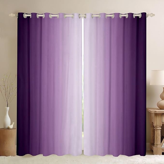 jejeloiu (2 Panels, 52 x 84 Inch Purple and White Darkening Drapes Gradient Style Curtains for Bedroom for Kids Women Men Ombre Printed Blackout Curtains Geometric Window Treatments