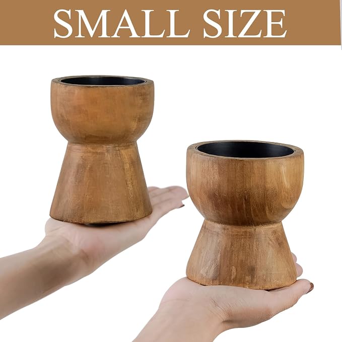 NIKKY HOME Farmhouse Wooden Pillar Candle Holders Set of 2, Mantel Decor | Rustic Brown Solid Wood Candle Pedestal, Decorative Short Base Stand, Adds Natural Charm to Fireplace Table Centerpiece
