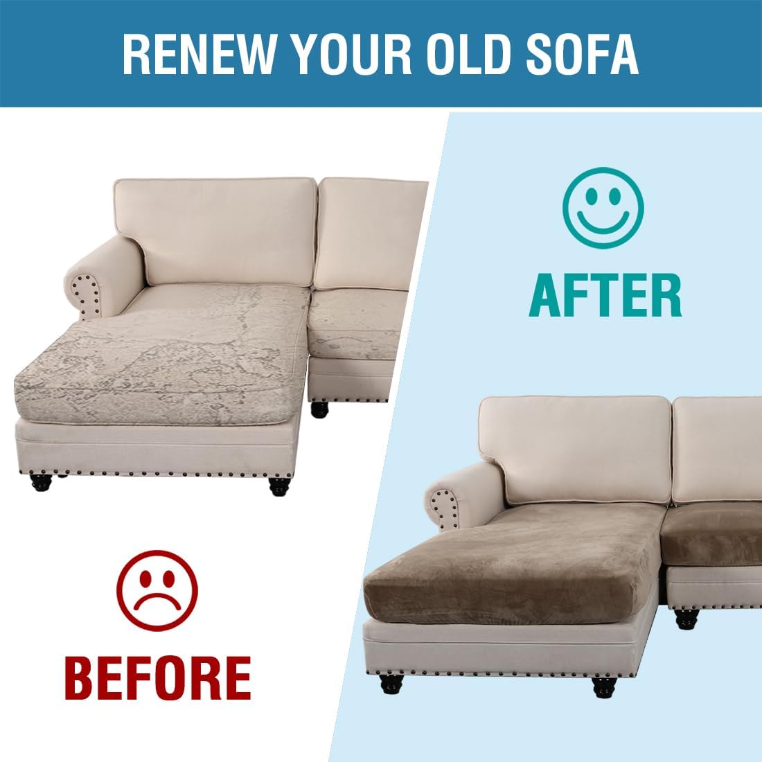 H.VERSAILTEX Velvet Stretch Sectional Couch Covers 3 Pieces Sofa Seat Cushion Covers L Shape Separate Couch Cover for Both Left/Right Sectional Couch (Large Sofa 2 Seater + 1 Chaise, Mocha)