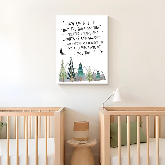 Christian Nursery Wall Art Mountain Pictures Baby Boy Decor 12x16 Inch | Inspirational Religious Decor, Toddler Boy Room Decor, Faith Paintings, Christening Gifts for Boys