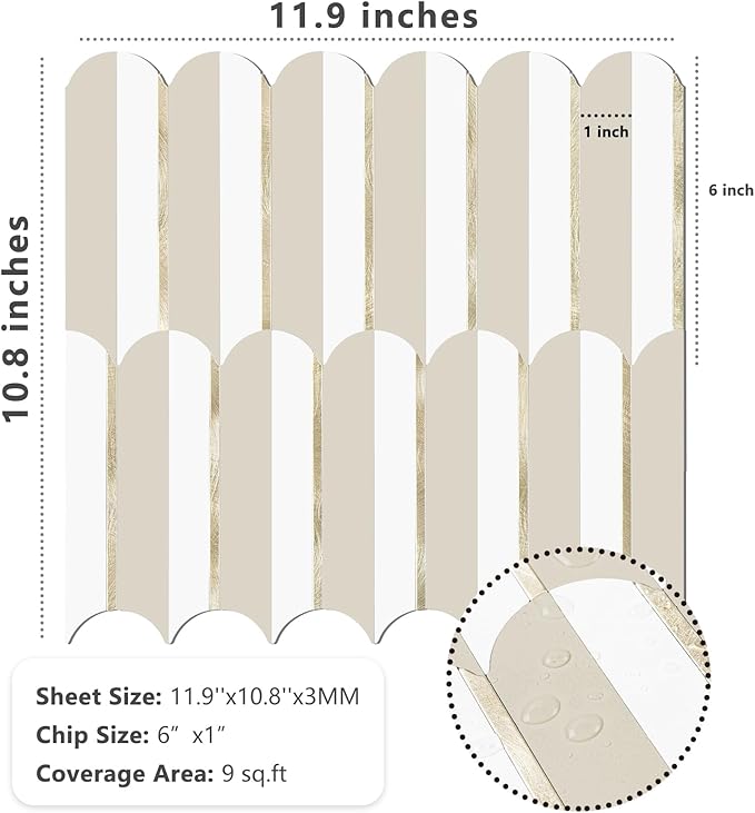 Vamos Tile Peel and Stick Backsplash Seamless Tile for Kitchen,White and Essaouira Taupe PVC Mixed Light Gold Self Adhesive Fish Scale Metal Mosaic Tiles (10 Sheets)