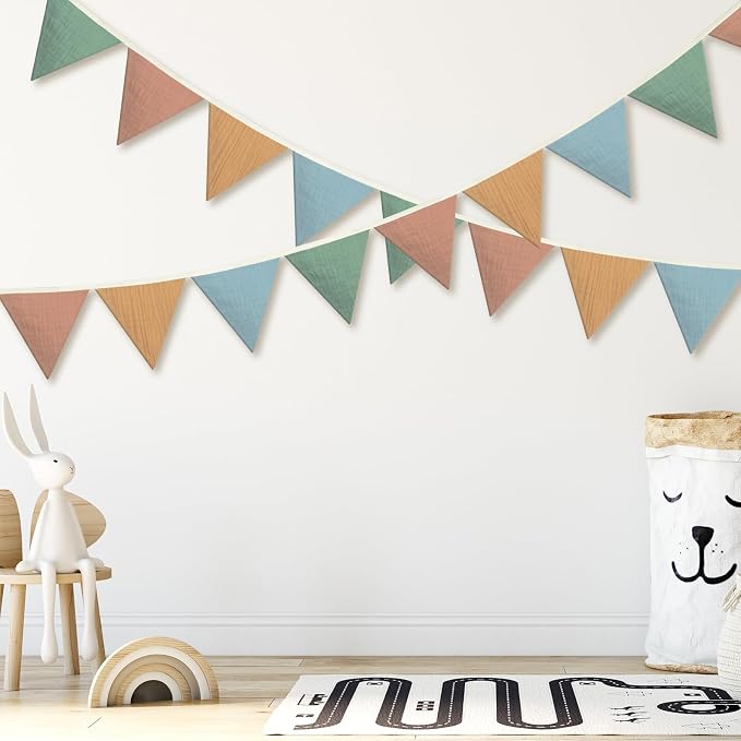 Oudain 2 Pcs Pennant Banner Flags Nursery Garland Triangle Bunting Flags Playroom Wall Decor Banner for Nursery Baby Shower Birthday Boho Wedding Party Event, Each 7.75 ft(Warm Color)
