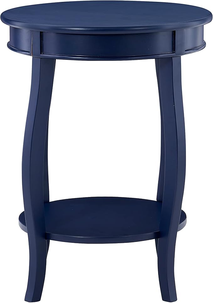 Powell Phipps Navy Blue Round Side Table with Shapely Legs and Shelf