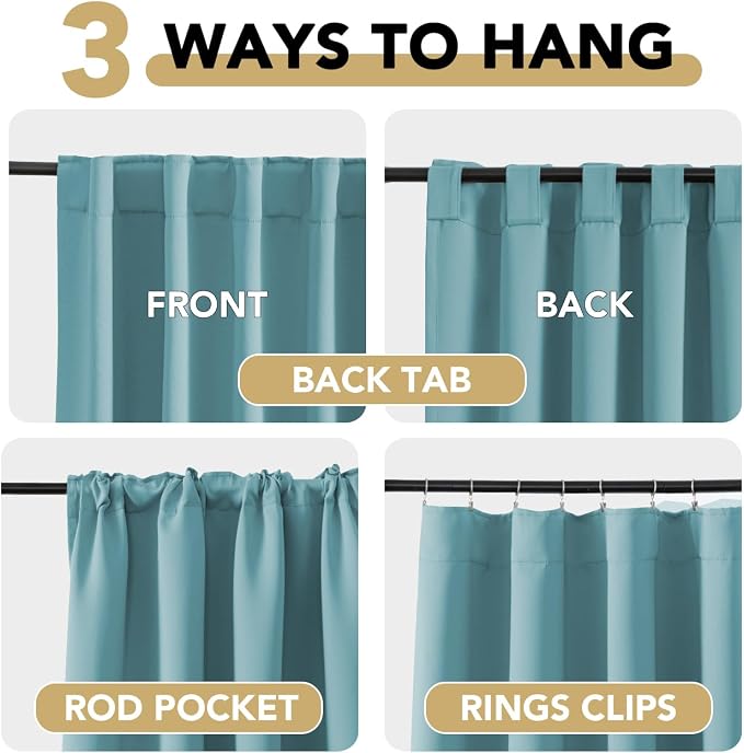 H.VERSAILTEX Blackout Curtains Thermal Insulated Window Treatment Panels Room Darkening Blackout Drapes for Living Room Back Tab/Rod Pocket Bedroom Draperies, 52 x 96 Inch, Aqua, 2 Panels
