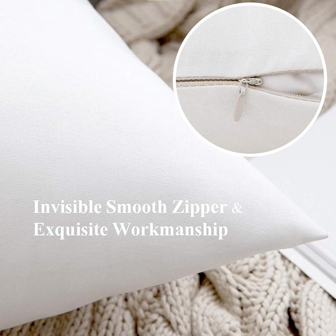 MIULEE Pack of 2 Decorative Outdoor Solid Waterproof Throw Pillow Covers Faux Linen Garden Farmhouse Cushion Cases for Patio Tent Balcony Couch Sofa 20x12 Inch White