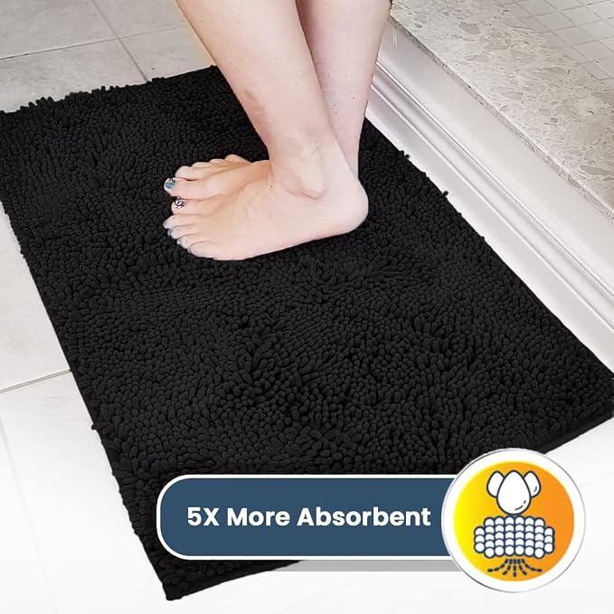 Muddy Mat® | Super Water Absorbent Door Mat Indoor, Microfiber Quick Dry Chenille Entryway Rug, Slip Resistant Front Door Mat, Indoor Mats for Entryway, Machine Washable Pet Rug, Black 32" x 44"