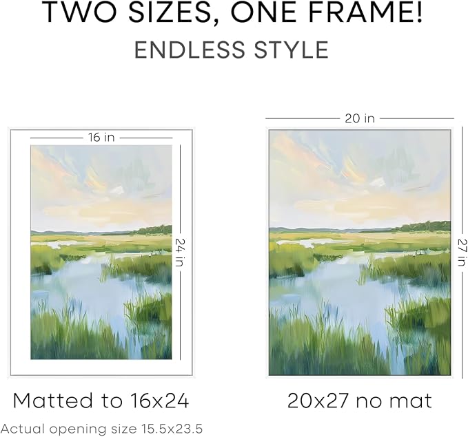 Homeforia 20x27 Picture Frame White, High End Metal 20x27 Poster Frames with Mat 16x24 Photo, 20 x 27 White Frame Matted to 16 by 24 Print, 27by20 Thin Hanging Frames, Tempered Glass, Wall Kit, Set of 2