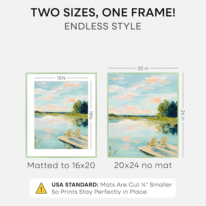 Homeforia 20x24 Frame Sage Green, High End Metal 20x24 Poster Frames with Mat 16x20 inch Photo, 20 x 24 Sage Green Picture Frame Matted to 16 by 20 Art, 24x20 Frame, Tempered Glass, Wall Kit, Set of 1