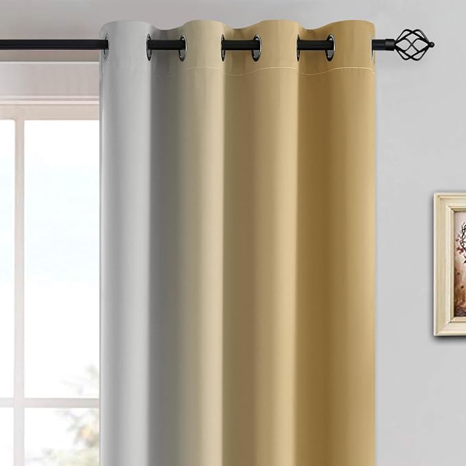 Yakamok Ombre Curtains Beige and Greyish White for Living Room,52Wx84L | Room Darkening Curtains 84,Thermal Insulated Gradient Color Drape,Light Blocking Grommet Window Curtains for Bedroom,2 Panels