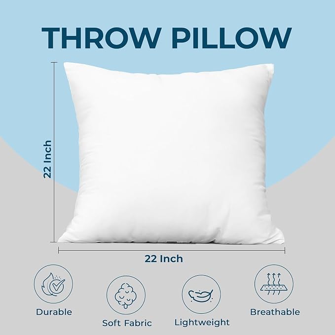 Utopia Bedding Throw Pillows (Set of 1, White) – 22 x 22 Inches Down Alternative Pillows for Bed, Sofa, and Couch - Fluffy Decorative Stuffer Pillow for Indoors & Outdoors
