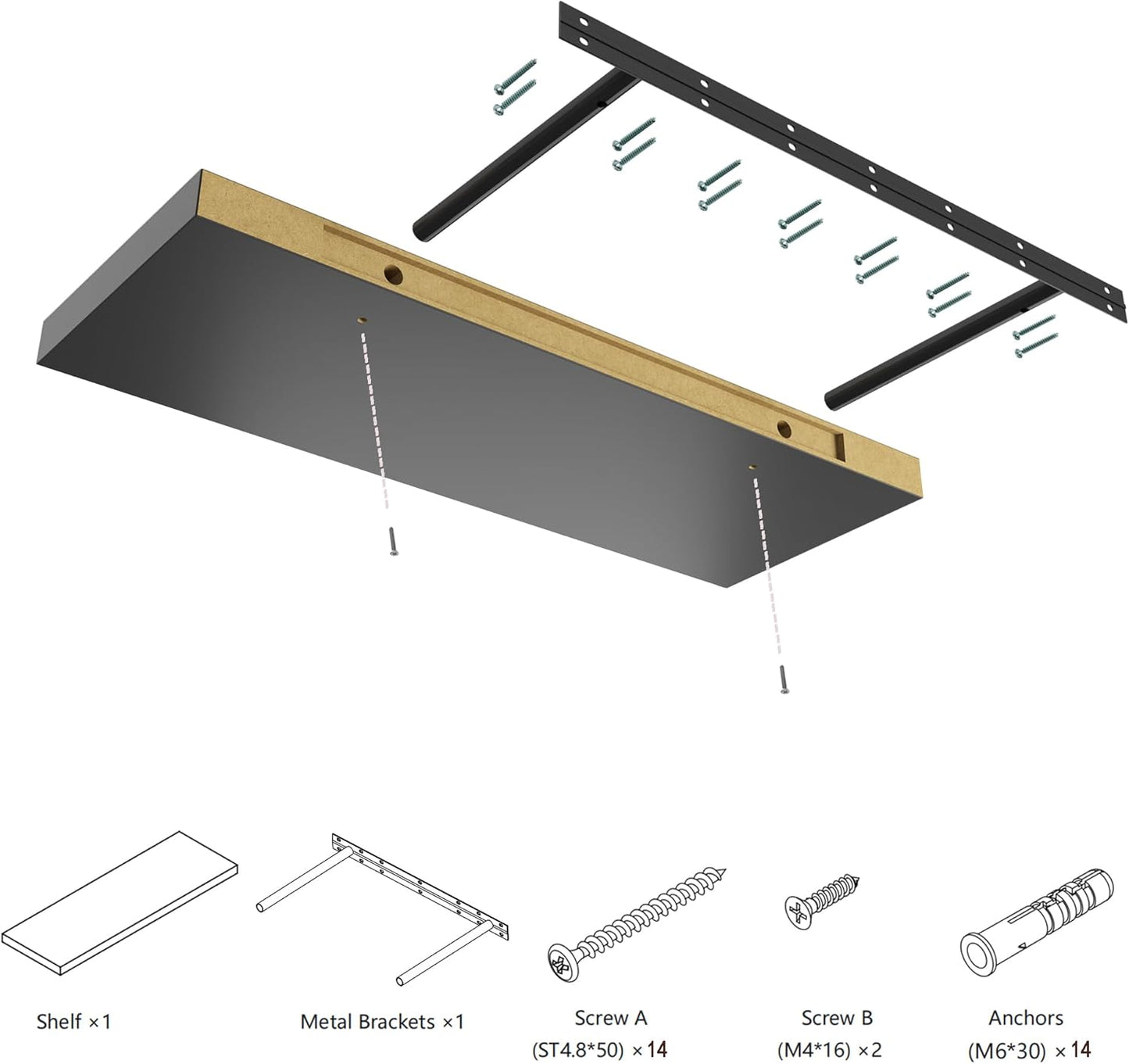 Large Floating Shelves for Wall Set of 1 Wooden Wall Shelves 30 in x 12.75 in x 2 in Room Decor Long Shelf with Invisible Wall Mount Bracket for Bedroom Kitchen Living Room Black