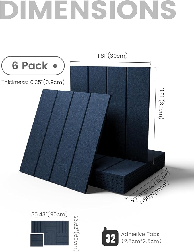 Fluxynara Large Felt Bulletin Board 36"x24" Cork Board Alternative - 6 Pack with 32 Safe Removable Adhesive Tabs, Cork Boards for Walls Cork Board for Home Office Classroom Pin Board-Carbon Blue