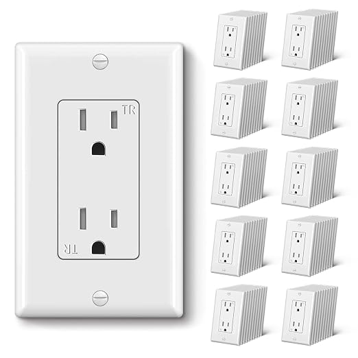 CML 15 Amp Decorator Receptacle Outlet, 100 Pack Tamper Resistant Wall Outlets, Standard Electrical Outlets, 15A/125V, 2 Pole 3 Wire, Wallplate Included, UL Listed, White