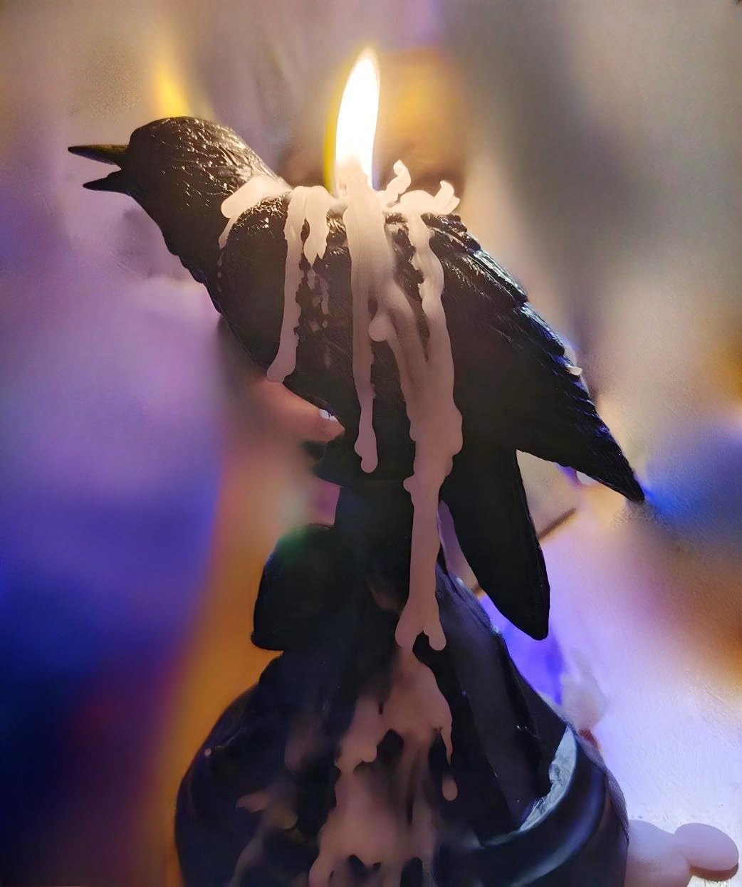 Gothic Crow Candle Holder Halloween Decoration Raven Statue Candle Sticks Holder Black Mystical Dark Accents for Home & Parties (Raven)