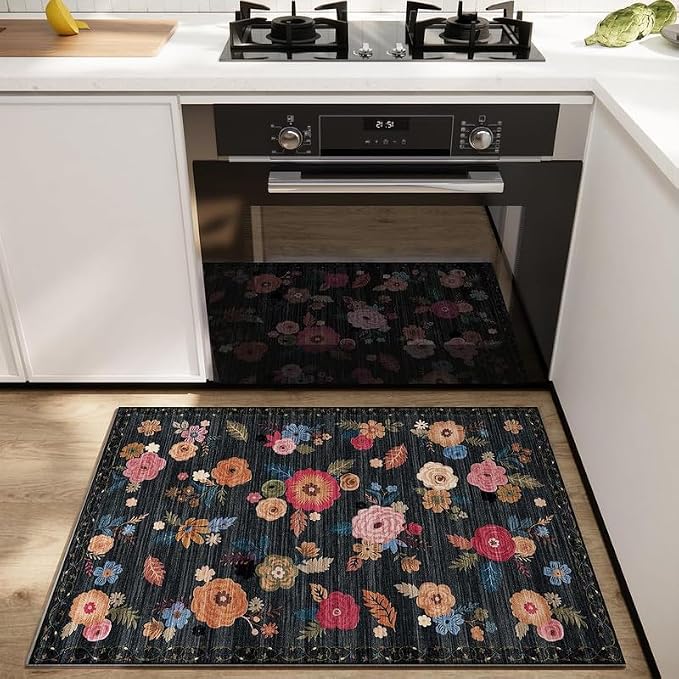 2x3 Washable Entryway Area Rugs: Floral Small Rug Non Slip Door Mat Indoor Entrance Soft Low Pile Throw Rugs for Inside Front Door Floor Bedroom Bedside Kitchen Nursery Home Office Entry