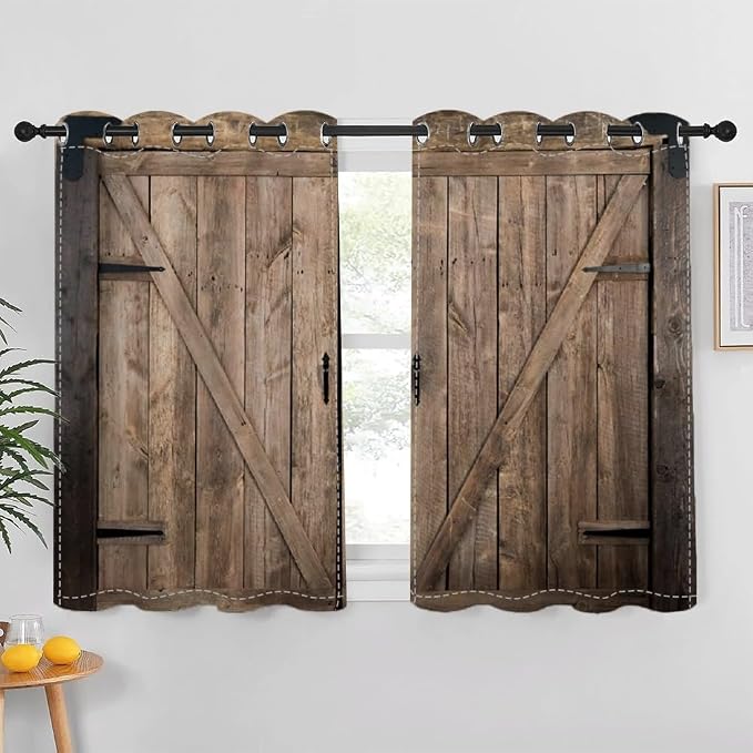 Rustic Curtains Vintage Wood Barn Door Old Garage Door American Native Country Farmhouse Farm Style Rural Art Architecture Living Room Bedroom Window Drapes Treatment,42x63 inch,2 Panels