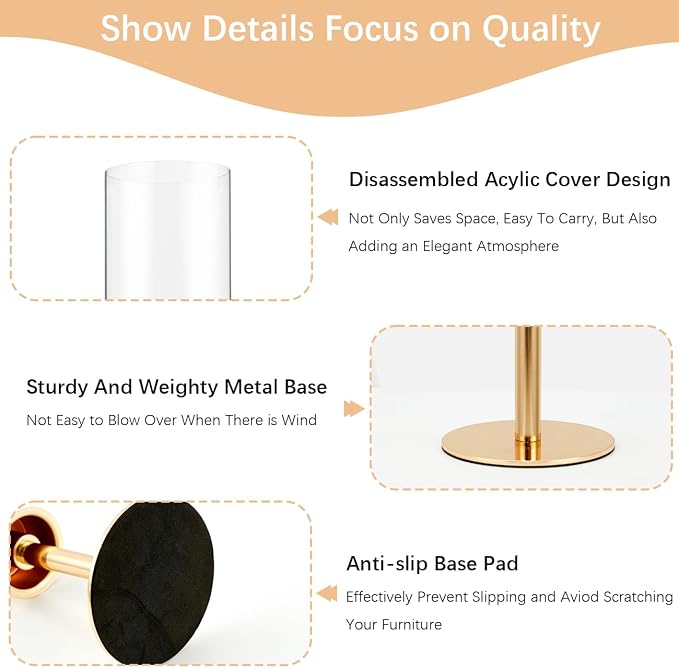 6PCS Acrylic Candle Holder for Table Centerpiece | Metal Tall Candle Holder with Acrylic lampshade for Wedding,Party, Birthday Decorations (Gold)