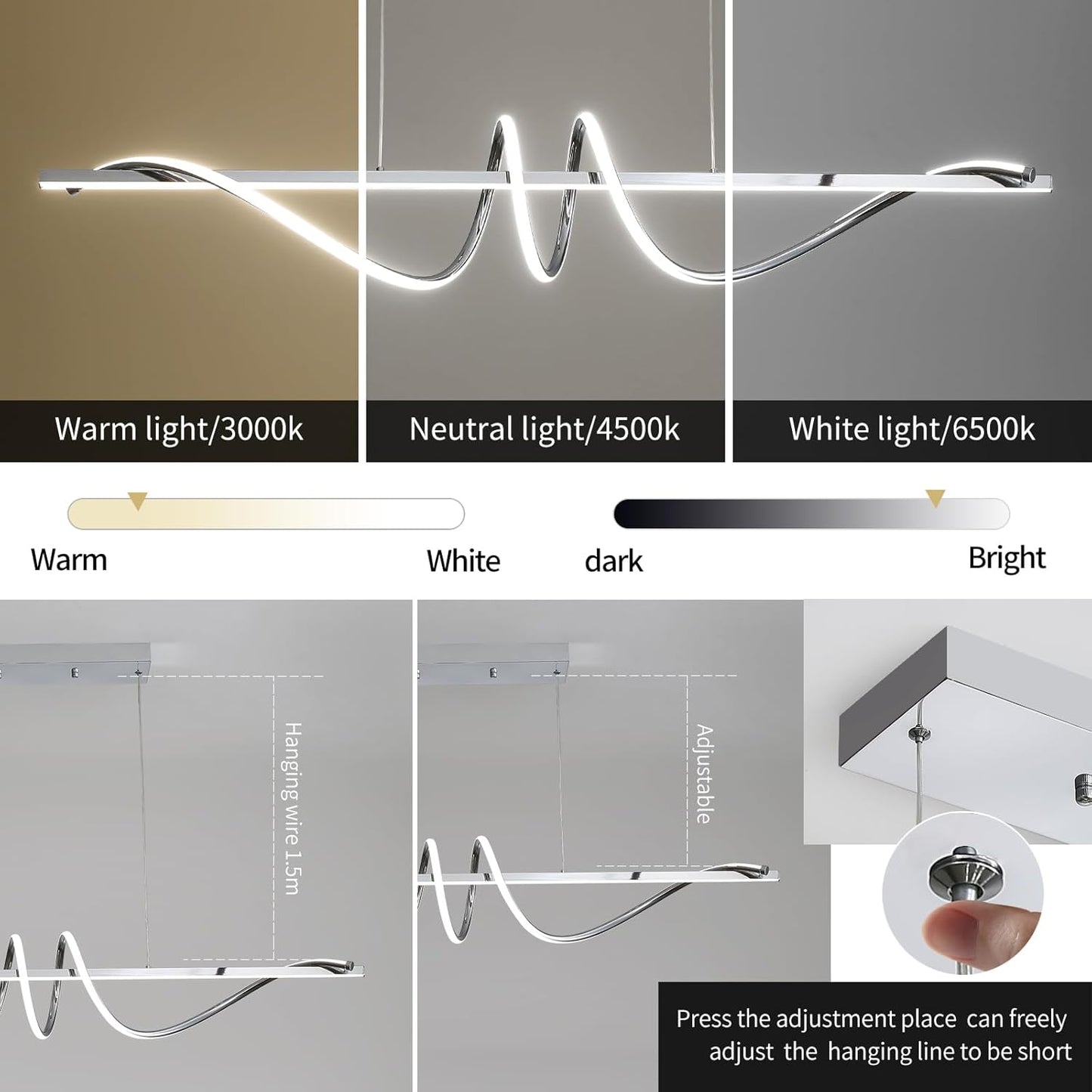 Modern Ceiling Chandelier Light, Acrylic Anti Flicker Pendant Lamp with Remote Control Dimmable 3 Color Mode & Brightness for Kitchen Bar