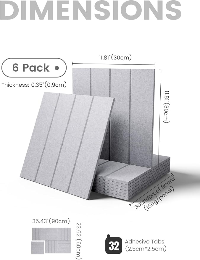 Fluxynara Large Felt Bulletin Board 36"x24" Cork Board Alternative - 6 Pack with 32 Safe Removable Adhesive Tabs, Cork Boards for Walls for Home Office Classroom Pin Board-Soft Gray