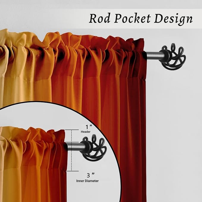 Burnt Orange Curtains 72 Inch Length for Living Room 2 Panel Set Burnt Orange and Terracotta Window Curtain Rust Orange Ombre Gradient Light Filtering Curtains Modern Abstract Drapes
