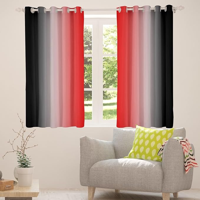 jejeloiu Red Darkening Drapes (2 Panels, 38 x 45 Inch) Ombre Black Curtains for Bedroom Living Room for Kids Decor Gradient Style Blackout Curtains Abstract Window Treatments