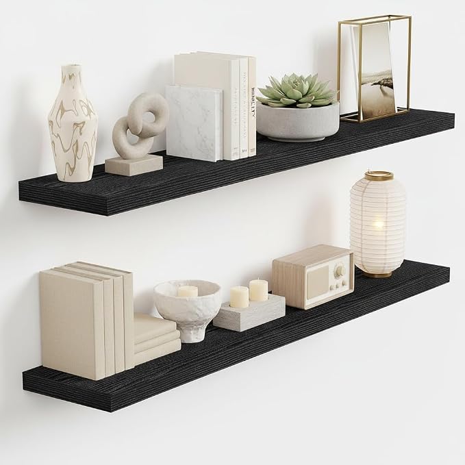 Vivelove 40 Inch Floating Shelves, Deep Wall Shelves with Invisible Brackets, Display Shlf for Bathroom Living Room Kitchen Bedroom Office Farmhouse Home Decor, 40" X 9.3" X 1.5" - Set of 2, Black